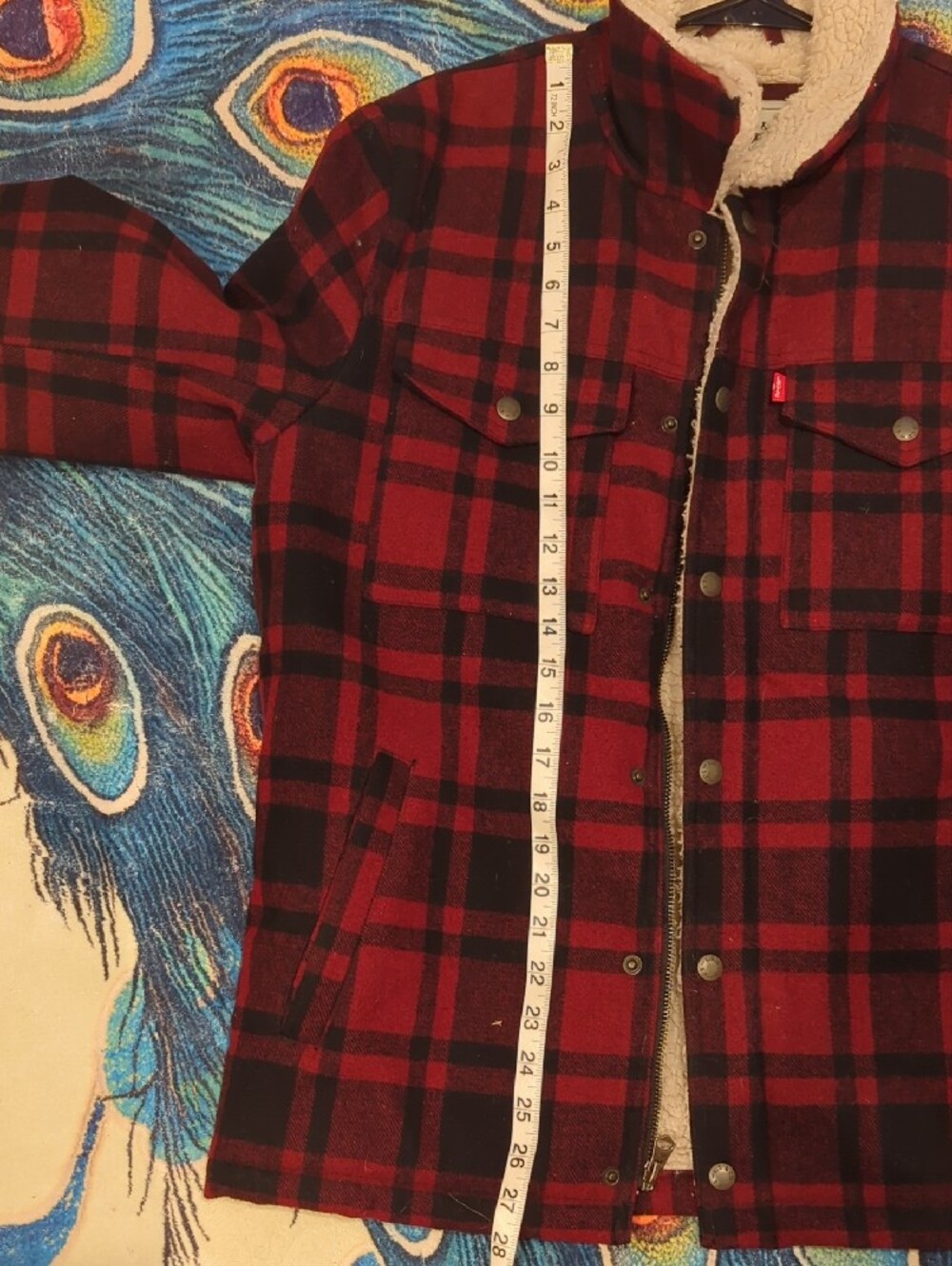Levi's Red and Black Plaid Sherpa Jacket - Men's - Size Small - Picture 9 of 10